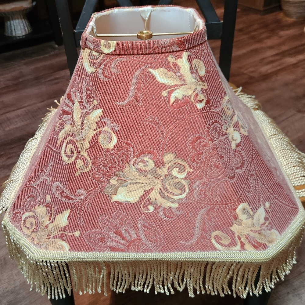 Victorian Style Red & Cream Embroidered Lamp Shade - Picture 2 of 6